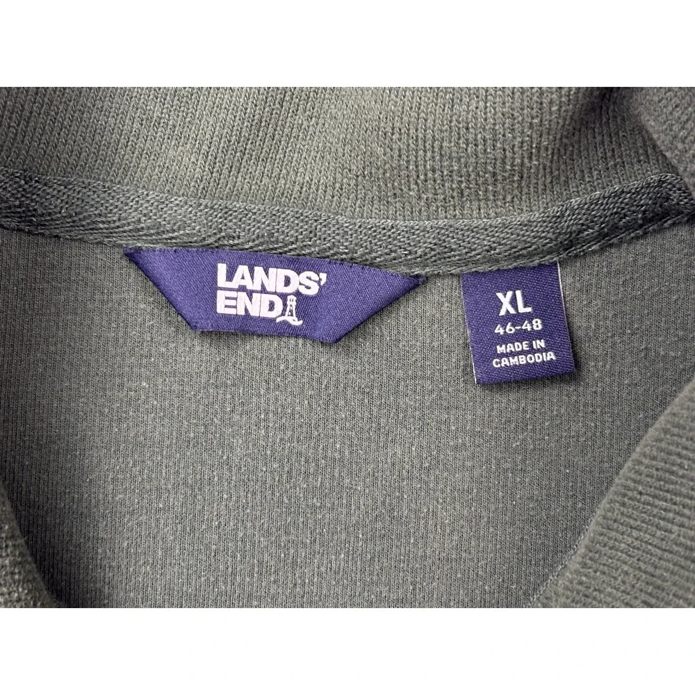 Lands End Quarter Zip Sweatshirt Mens XL Green Plaid Fleece Pullover Mock Neck